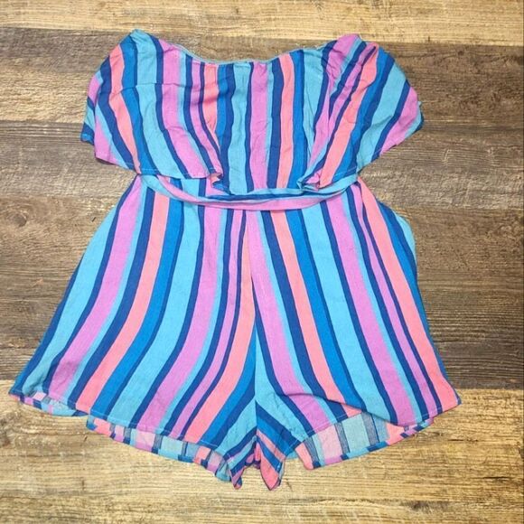 Pink Lily Striped Strapless Romper - Picture 1 of 11